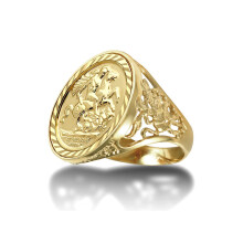 (Z+1) Jewelco London Men's Solid 9ct Gold Dragon Slayer St George & Dragon Medallion Ring (Full Sov Size) - JRN175-F-SG