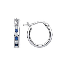 Jewelco London Ladies Sterling Silver Sapphire-Blue Cubic Zirconia Channel Set Eternity Hoop Earrings 12mm - GVE416-SAP