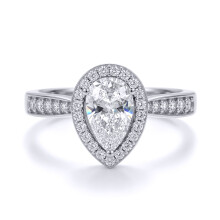(Q) Jewelco London Ladies Solid 9ct White Gold Pear Cubic Zirconia Wed-fit Halo Travel Proposal Ring 1.00CT - JRN606