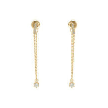 Jewelco London Ladies Solid 9ct Yellow Gold Cubic Zirconia Hanging Solitaire Column Shoulder Duster Chain Drop Earrings - JER826
