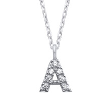 Jewelco London Ladies Rhodium Plated Sterling Silver Encrusted Mini Initial Pendant Necklace 16 + 1 inch - GIN6A