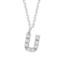 Jewelco London Ladies Rhodium Plated Sterling Silver Encrusted Mini Initial Pendant Necklace 16 + 1 inch - GIN6U