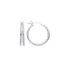 Jewelco London Ladies Rhodium Plated Sterling Silver Frosted Barked Double Hoop Earrings 19mm - ER138-15MM