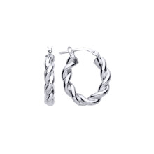 Jewelco London Ladies Rhodium Plated Sterling Silver Plaited Chunky Twist Oval Hoop Earrings 18mm 4mm - ER145