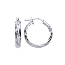 Jewelco London Ladies Rhodium Plated Sterling Silver D-Shape Chunky Twist Hoop Earrings 25mm 5mm - ER144