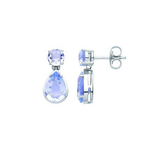 Jewelco London Sterling Silver Lilac Pear CZ Icy Raindrop Double Solitaire Toi et Moi Drop Earrings - EAG1071