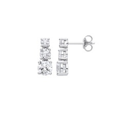Jewelco London Ladies Rhodium Plated Sterling Silver CZ Graduated Trilogy Snowman Drop Earrings - EAG1114