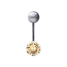 (Peach) Jewelco London Ladies 9ct White Gold 6mm Cubic Zirconia Solitaire Banana Belly Bar Body Piercing 10mm - JBJ101-ABC