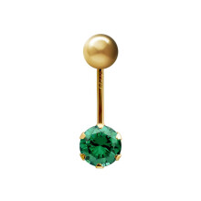 (Green) Jewelco London Ladies 9ct Yellow Gold 6mm Cubic Zirconia Solitaire Banana Belly Bar Body Piercing 10mm - JBJ100-ABC