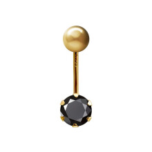(Black) Jewelco London Ladies 9ct Yellow Gold 6mm Cubic Zirconia Solitaire Banana Belly Bar Body Piercing 10mm - JBJ100-ABC