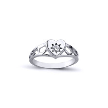 (G) Jewelco London Rhodium Plated Sterling Silver Round Cubic Zirconia Love Heart Signet Ring 2mm 6mm - ARN107
