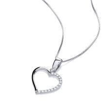 Jewelco London Ladies Rhodium Plated Sterling Silver CZ Semi Set Open Love Heart Pendant Necklace 16 + 2 inch - GVK451
