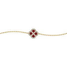 Jewelco London Gold-plated Sterling Silver CZ Red Agate Clover Kiss Lucky Charm Bracelet 6-7.5" - 8-29-2902