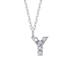 Jewelco London Ladies Rhodium Plated Sterling Silver Encrusted Mini Initial Pendant Necklace 16 + 1 inch - GIN6Y