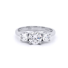 (P) Jewelco London Solid 9ct White Gold White Round Brilliant Cubic Zirconia 3 Stone Trilogy Engagement Ring - JRN523