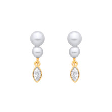 Jewelco London Yellow Gold-Plated Sterling Silver Button & Marquise Pearl & CZ Upside Down Flaming Snowman Drop Earrings - EAG1374