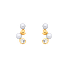 Jewelco London Yellow Gold-Plated Sterling Silver Pearl & CZ Zig Zag Love Heart Full Moon Cluster Drop Earrings - EAG1383