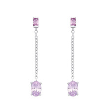 Jewelco London Rhodium Plated Silver Lilac Oval & Radiant CZ Purple Rain Chain Drop Shoulder Duster Drop Earrings - EAG1373