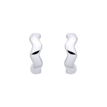 Jewelco London Rhodium Plated Sterling Silver Wavy River Flow Huggie Creole Hoop Earrings - EAG1394