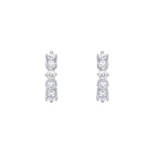 Jewelco London Rhodium Plated Sterling Silver CZ Rotated 4-Claw Eternity Huggie Hoop Earrings - EAG1397