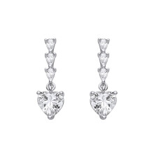 Jewelco London Rhodium Plated Sterling Silver Heart & Pear CZ Torpedo Love Heart Solitaire Drop Earrings - EAG1426
