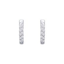 Jewelco London Rhodium Plated Sterling Silver CZ Scalloped Spiral Eternity Huggie Hoop Earrings - EAG1400