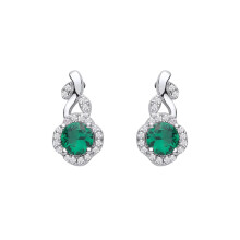 Jewelco London Rhodium Plated Sterling Silver Green CZ Hypnotic Bloom Scalloped Halo Leafy Cluster Drop Earrings - EAG1423