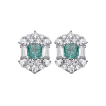 Jewelco London Rhodium Plated Sterling Silver Blue Octagon & Baguette CZ Mystic Icy Fiery Art Deco Shield Stud Earrings - EAG1420