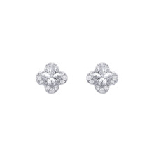 Jewelco London Rhodium Plated Sterling Silver Clover CZ Clover Solitaire Cluster Stud Earrings - EAG1316