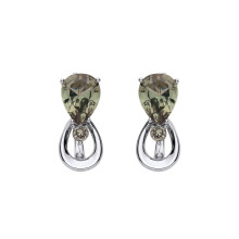 Jewelco London Rhodium Plated Sterling Silver Olive Green Pear CZ Infinity Reflection Lil n Large Drop Earrings - EAG1318