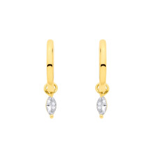 Jewelco London Yellow Gold-Plated Sterling Silver Marquise CZ Solitaire Charm Convertible Huggie Hoop Drop Earrings - EAG1367