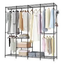 (Black) 195cm 4 Column Wire Wardrobe with 6 Shelves