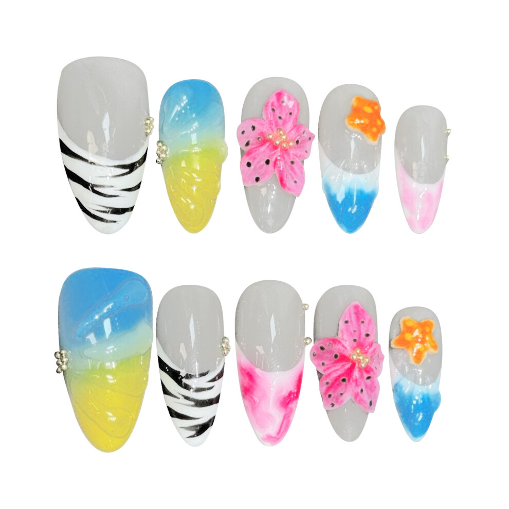 Phui-Pet-Supplies (Xs) Colorful French Tip Press-On Nails - 10Pcs