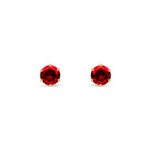 Jewelco London 9ct Gold Red Round Brilliant CZ Solitaire Claw Set Stud Earrings, 4mm ½ Carat - JES395