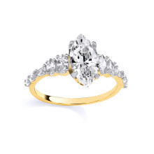 (O) Jewelco London Yellow Gold-Plated Silver Marquise & Pear CZ Eye Shape Graduated Fanning Eternity Engagement Ring - GSR1105