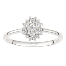(O) Jewelco London 9ct White Gold Round 1/4ct Diamond Oval Firework Cluster Ring - DR1AXL673W
