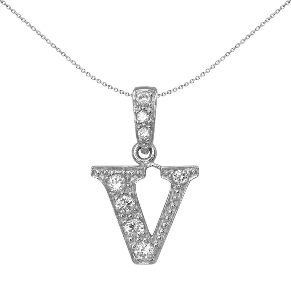 Jewelco London Sterling Silver Cubic Zirconia Letter V Initial Pendant Necklace - Gin2-V