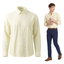 Camisa de Hombre de Algodón Casual para Verano Manga Larga Elegante Crema L — camisa regular fit, ropa hombre algodón