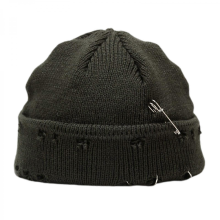 Bonnet unisexe d'hiver en maille avec épingles et anneau, style vintage vieilli, troué, couleur unie, hip-hop, extensible, à rever