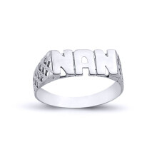 (O) Jewelco London Rhodium Plated Sterling Silver NAN Signet ID Ring 6mm - ARN102