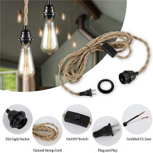 2X Pendant Light Cord,Hanging Light Kit with Plug In,15FT Jute Rope Hang Lamp,US Plug