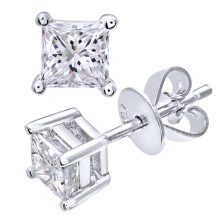 Jewelco London 18ct White Gold Princess 3/4ct Diamond Solitaire Stud Earrings - PE0AXL4422W18JPK