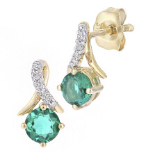Jewelco London 9ct Yellow Gold Round 5pts Diamond Round 0.4ct Created Emerald Kiss Crossover Stud Earrings - PE0AXL5560YCEM