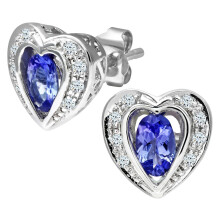 Jewelco London 9ct White Gold Round 8pts Diamond Oval 0.44ct Tanzanite Heart Stud Earrings - PE0AXL1599WTanz