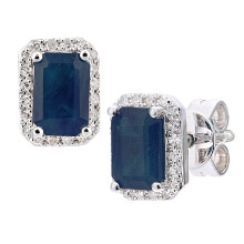 Jewelco London 18ct White Gold Round 10pts Diamond Octagon 1.65ct Sapphire Cluster Stud Earrings - DE1AXL604W18SA