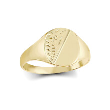 (Q) Jewelco London Boys Solid 9ct Yellow Gold Diamond Cut Oval Signet Ring - JRN457
