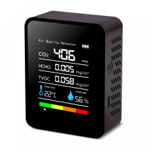 5-in-1-Luftqualitätsmonitor mit TVOC-, HCHO-, Temperatur-, Feuchtigkeits- und CO2-Messgerät, USB-wiederaufladbarer CO2-Detektor, E