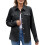Damen Button-Down-Hemden Lässiges Langarm-Chambray-Bluse-Oberteil mit V-Ausschnitt Schwarz L 1
