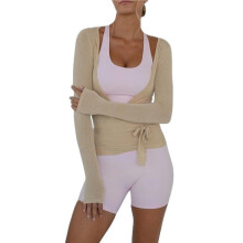 Damen Ballett-Wickeltop, Langärmelig, zum Binden Vorne, Workout-Überzug, Pilates, Yoga, Oberteil, Shirt, Ausgehen Hellbraun L