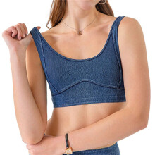 Damen Slim Cropped Jeansweste Stretch U-Ausschnitt Pullover Jeans Sport-BH Tanktop Tiefblau XXL